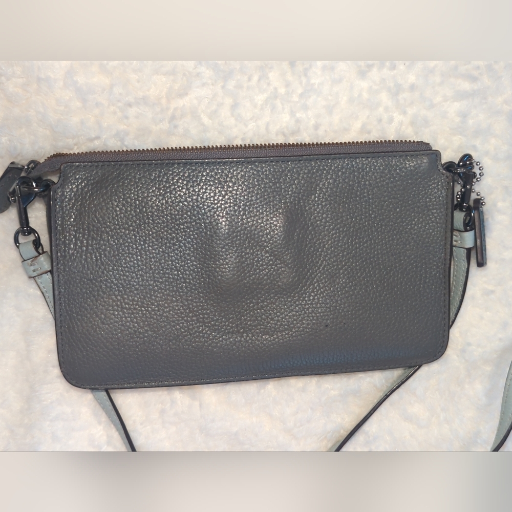 Coach Pebbled Leather Crossbody Bag Removeable Strap Dark Gray Light Gray Accent - Picture 7 of 7